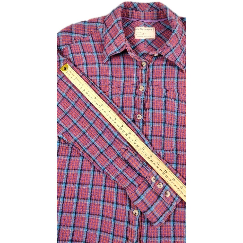 Free People We the Free Cardiff Plaid Top Oversized Boho Grunge Size Medium - Picture 8 of 10